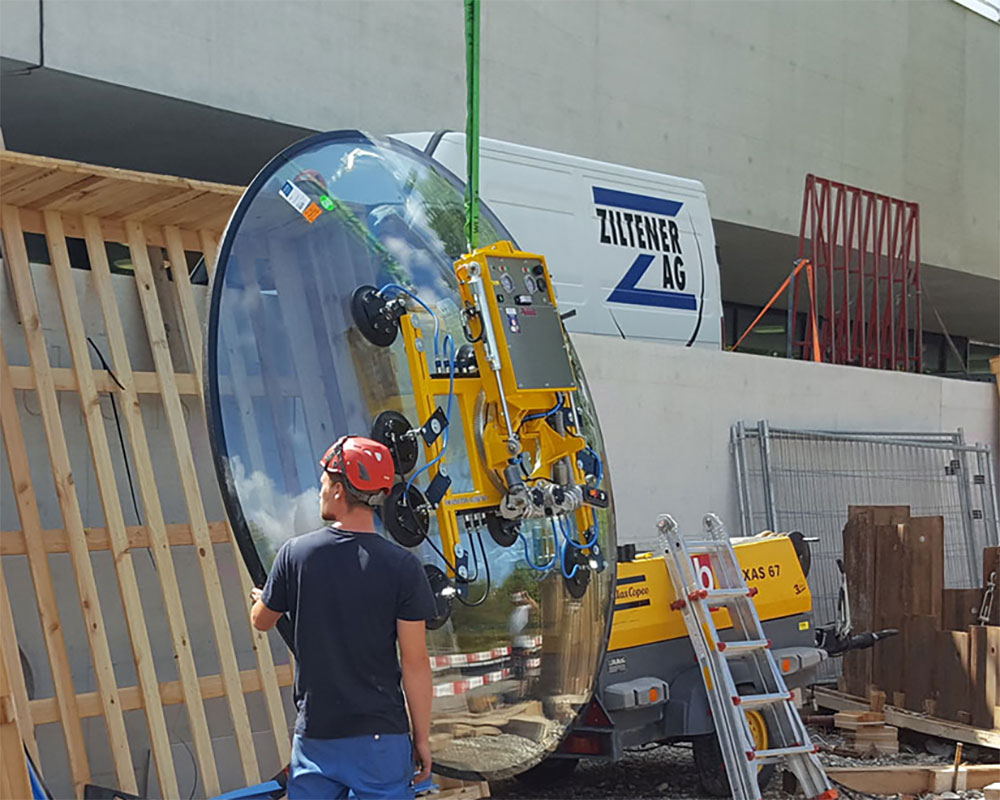 VSG 1500 KR SP - Vakuum-Sauganlage für sphärisch- bzw. kugelförmig gebogene Scheiben, bis 1500 kg Traglast | Vakuum-Sauganlage für sphärisch- bzw. kugelförmig gebogene Scheiben, bis 1500 kg Traglast - VSG 1500 KR SP