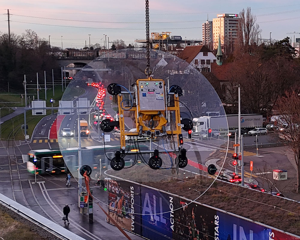 VSG 1500 KR SP - Vakuum-Sauganlage für sphärisch- bzw. kugelförmig gebogene Scheiben, bis 1500 kg Traglast | Vakuum-Sauganlage für sphärisch- bzw. kugelförmig gebogene Scheiben, bis 1500 kg Traglast - VSG 1500 KR SP